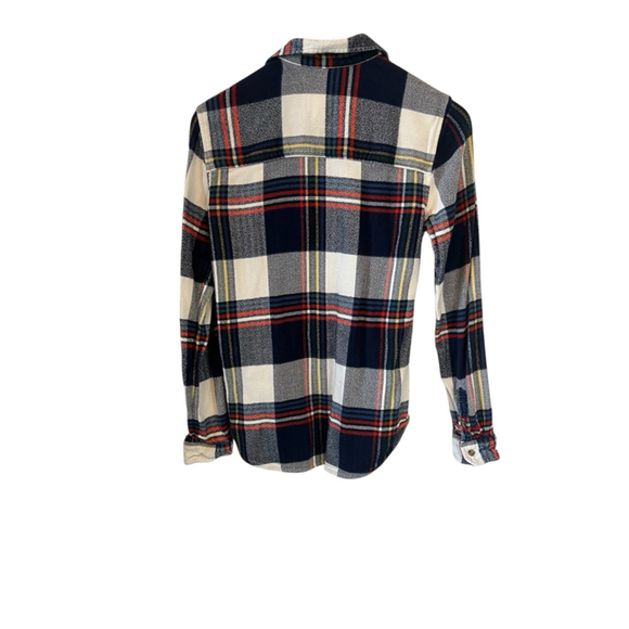 Women's American Eagle Flannel Plaid Button Down Shirt S Blue White Long Top - Picture 4 of 9